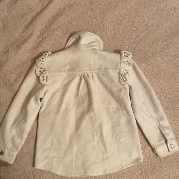 Express Cream / Gray Jacket with Ruffle Accents and Puff Sleeves - Picture 2 of 3